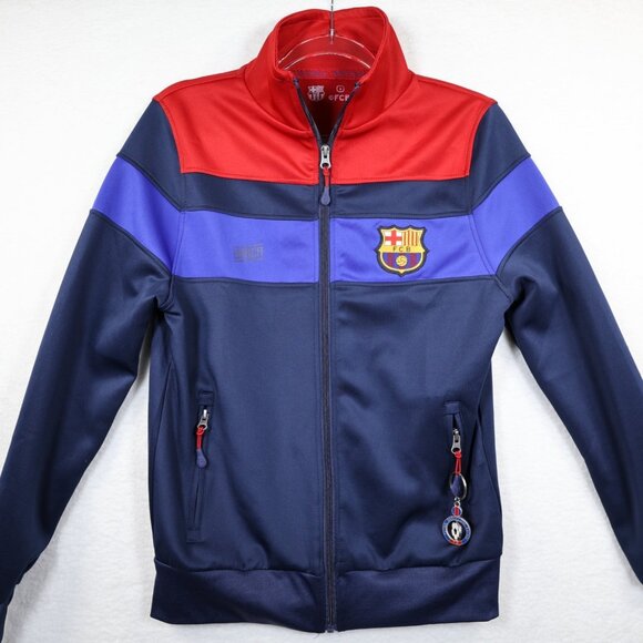 FCB Barcelona Full Zip Logo Jacket Navy Blue Mens Small and Keychain - Picture 1 of 10